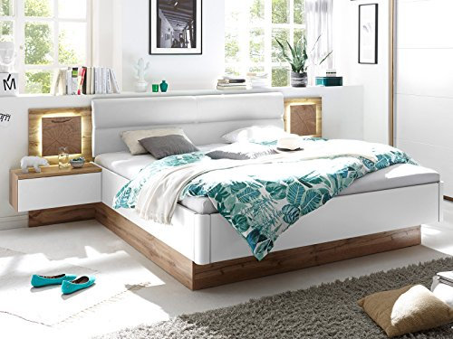 möbelando Bett Bettanlage Doppelbett Bettgestell Bettrahmen Ehebett Constantin I Wildeiche/Weiß/Absetzung Hirnholz