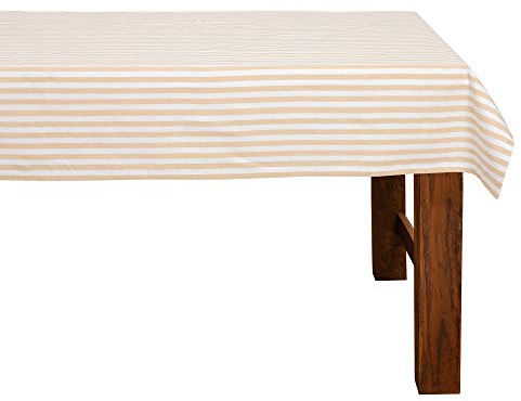 FILU Tischdecke 100 x 140 cm Beige/Weiß gestreift (Farbe und Größe wählbar) - hochwertig gefertigtes Tischtuch aus 100% Baumwolle
