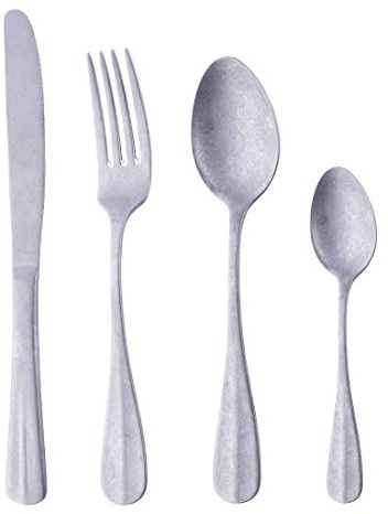 Buyer Star Set di posate da 24 pezzi per 6 persone, set di posate retrò in acciaio inossidabile, stoviglie vintage tradizionale, stile antico dell'età della pietra