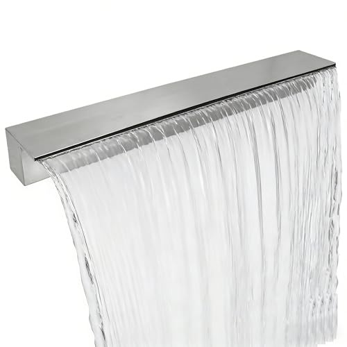 Wasserfall-Überlaufrinne Wandeingelassener Überlaufwasserfall Aus Edelstahl, Geeignet Garten-, Landschafts- Und Poolgestaltung, Freifallender Wasserfall Die Außendekoration(Silver,37in/94cm outlet)