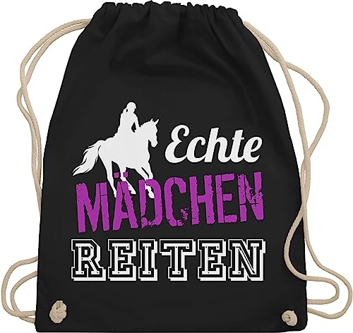 Shirtracer Turnbeutel Rucksack - Pferde und Zubehör - Echte Mädchen Reiten - Geschenk Reiterin Pferdegeschenke Reiten - Unisize - Schwarz - pferdegeschenk reit zubehöhr pferd reiterinnen beutel