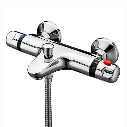 ENKI Grand mitigeur thermostatique de baignoire sortie douchette chrom�