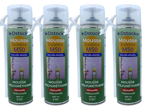 DSTOCK60 – Set mit 4 Flaschen Bauschaum/ Montageschaum , 500 ml – Professioneller Polythan-Schaum, isolierend, klebend, für den Innen- und Außenbereich