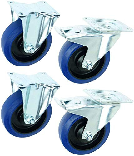 1 Satz 125 mm BLUE WHEELS Lenkrollen mit Bremse/Feststellbremse + Bockrollen Transportrollen Schwerlastrollen 165 kg/Rad Blau - INDUSTRIEQALITÄT ECO (1 Satz Brems/Bock)