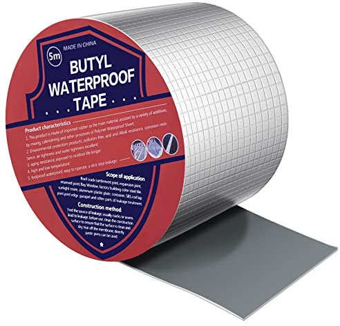 Bosuya Butyl Band Wasserdichtes (5cm x1.2mm X5m) Klebeband Aluminum Selbstklebend Dickes Reperaturband für Dachlecks,Fensterbrettlücken,Rohrbrüche