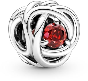 PANDORA Juli Geburtsstein Wahres Rot Ewigkeitskreis Charm aus Sterling-Silber mit Kristall, 790065C01