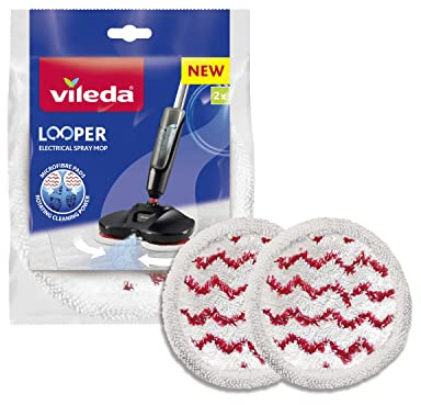 Vileda Looper Ersatz-Pads, Mikrofaser-Bezüge für den Sprüh-Mop, gegen 99,9% Bakterien*, 2 Stück, 169838, Weiß Rot