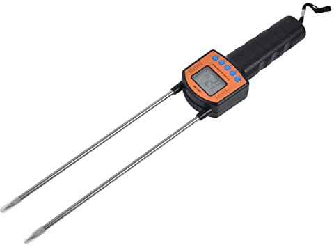 Medidor de Humedad de Grano, medidor de Humedad de heno con indicador de Voz Medidor de Humedad de Fibra Multifuncional 5-49.9% Probador de Humedad de sonda para Salvado de Paja