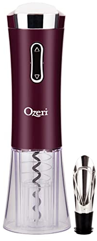 Nouveaux II Electric Wine Opener with Foil Cutter, Wine Pourer and Stopper | Boasting a sculpted design that stands upright on its own, the Ozeri Nouveaux II uncorks up to 100 bottles on a single charge