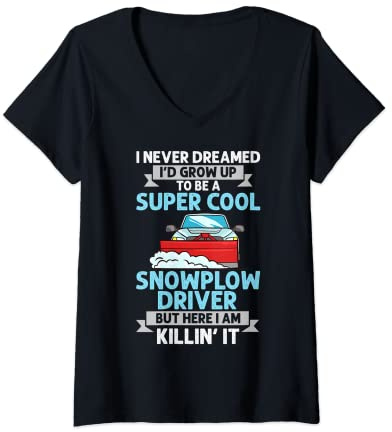 Womens Snow Plow Tractor Machine Truck Shovel Driver Snowplough V-Neck T-Shirt