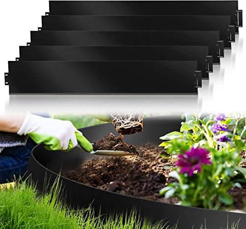 Gimisgu Rasenkante Metall 5/10/15/20/25/30/35/40/45/50m Verzinkt 100x15cm Beetumrandung Beeteinfassung Mähkante Palisade Beetbegrenzung Rasenbleche Mähkante Schwarz(Länge 10m - Höhe 15cm)