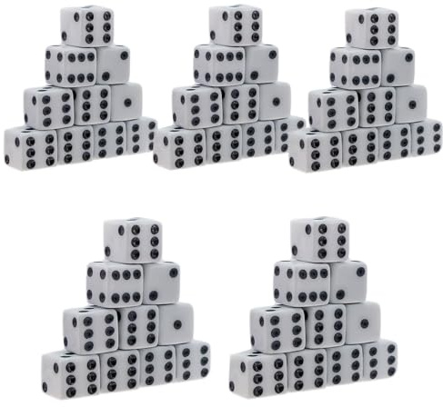 PLAYZOCO Würfel 6 Weiße Gesichter, Mathematikunterricht, 6 Gesichter pädagogische Würfel, Casino, Lernen Würfel, mathematische Lernung, pädagogische Würfel, D6 Würfel, 50 Stück, Weiß