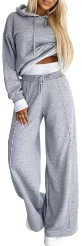 shownicer Damen Jogginganzug Zweiteiler Outfit 2 Teilig Freizeitanzug Kapuzenpullover Hoodie Trainingsanzug Sportanzug Set Sweatshirt + Lange Hose Sportswear Damenanzug A Grau S