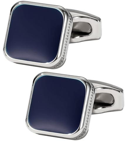 Jonwo Classic Square Black/Blue Cufflinks for Men In Gift Case Handmade | Silver/Black Tone Men's Cuff Links Jewelry Set for Wedding Party Daily Office Formal or Casual Wear Business Tuxedo Dress