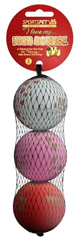 SPORTSPET High Bounce Naturkautschuk-Hundebälle (I Love My... High Bounce) (3er-Pack) (60 mm) | Hüpfspielzeug für Hunde & Welpen, Hundegummibälle, Bälle für Hunde, schwimmendes Hundespielzeug für Wasser, weicher Hundeball