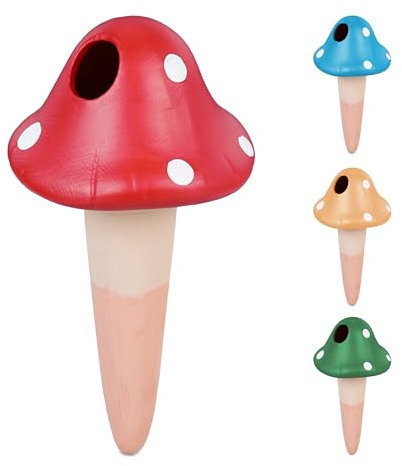 Relaxdays 4 Picos de Riego con Diseño de Setas, 110 ml c/u, Autorriego para Plantas de Interior, Regadores, Multicolor