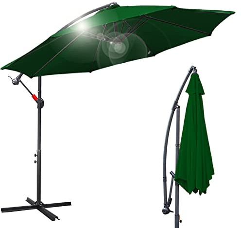 Uggleke parasoll med stativ 350 cm, trafikljus med vev, 8 stålbalkar, lutningsvinkel och höjd justerbar, UV-skydd, trädgårdsparaply för balkong, trädgård, terrass, strand, grön