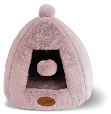PATAM Hundehütte für Hunde und Katzen, rutschfest, aus weichem Plüschstoff, waschbar, Design mit Kuge, Igloo Rosa, 43 x 43 x 43 cm