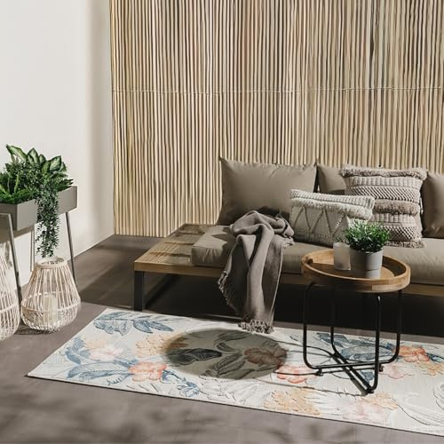 benuta Basic In- & Outdoor Teppich Flora - Mehrfarbig 80x250 cm - Blumenteppich - Floral Blumenmuster Bunt Boho - Wetterfest für Balkon, Terrasse - Balkonteppich, Gartenteppich, Outdoorteppich