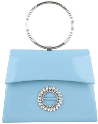 Ital Design SEHR KLEINE DAMEN ABENDTASCHE KUNSTLEDER HANDTASCHE SCHULTERTASCHE MIT STRASS HELLBLAU