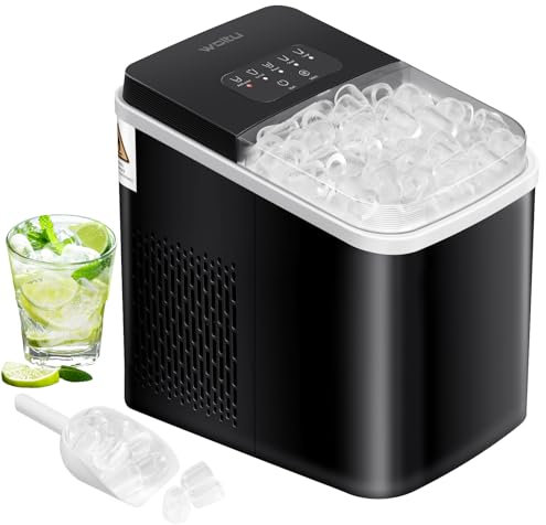 WOLTU Maquina de Hielo, 15 kg/24 Hrs, 9 Cubitos en 8 Min, Tanque 1,4 L, 2 Tamaños de Cubitos, Maquina de Hacer Hielo con Función Autolimpieza y Pantalla LED, Negro