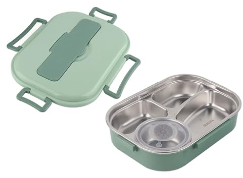 Yosoo Health Gear Lunchbox aus Edelstahl mit 4 Gittern Box, 26x18.5x8cm, Tragbarer Lebensmittelaufbewahrungsbehälter, der Deckel Enthält Löffel und Essstäbchen