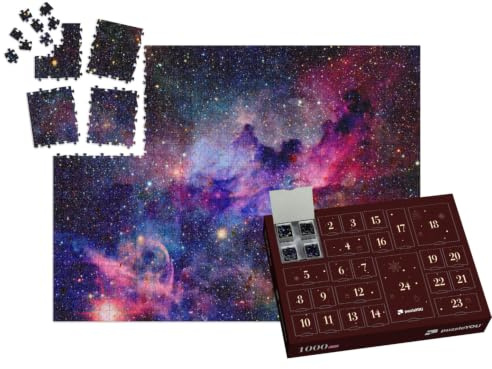 puzzleYOU: Puzzle-Adventskalender | „Nebel und Galaxien im Weltraum, Bunte Farben, rot, violett, blau“ – aus der Puzzle-Kollektion Weltraum, Universum, Astronomie