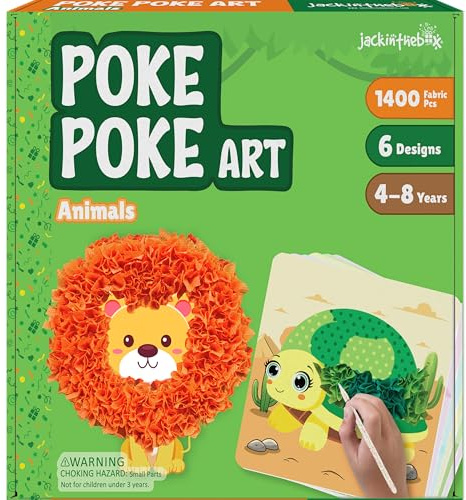 jackinthebox Poke Poke Art – Animals Theme, Mess-Free Fabric Art and Craft, Flower Pressing Kits, Gift for Kids, Gift for Girls and Boys Ages 4 5 6 7 8