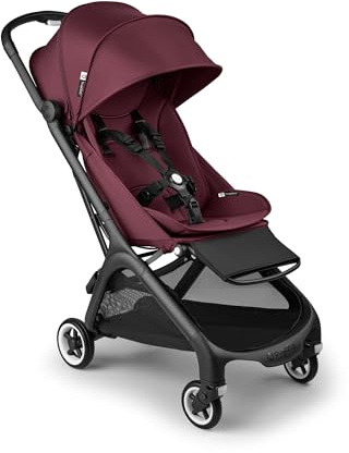 Bugaboo Dragonfly City-Kinderwagen, leichter, kompakter Kinderwagen mit Vierradfederung, einhändig zusammenklappbar, XL Untergestellablage, Gestell in Schwarz und Sonnendach in Dark Cherry
