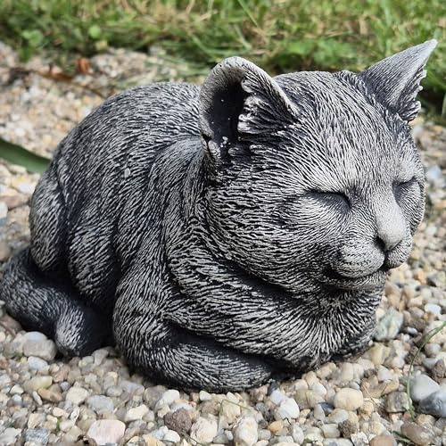 FABRIQ Liegende Katze schwarz – Steinfigur 2 kg – Wetterbeständig – Gartendeko & Tierfigur