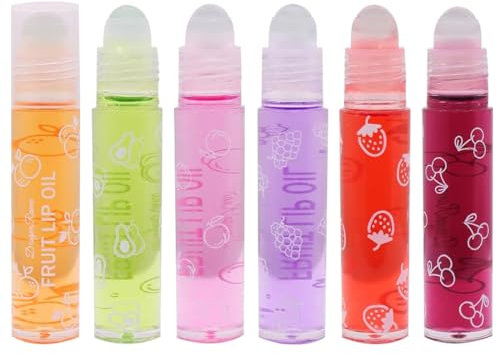 WeddHuis 6 PCS Brillo de Labios con Purpurina Roll-On, Aceite Labial Hidratante Frutal, Gloss Duradero y Nutritivo para Labios