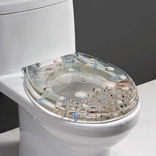 Transparenter Toilettensitz Durchsichtiger Toilettensitz mit Muscheldesign, Neuartiger Toilettendeckel aus Kunstharz, Dekorativer Sitz, Transparenter Toilettensitzbezug als Badezimmerdekor(Style A)