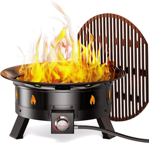 Ciays Große Propan-Feuerstelle 53,3 cm, Gas-Feuer mit Grillrost, klappbare Beine, Schlauchhaken, Propan-Tankhalterung, Abdeckung und Tragegurt, Feuerstelle