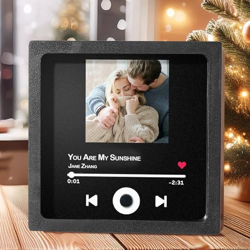 Personalisierter Musik Kühlschrank Magnet Aufkleber,Individueller Album Cover mit Foto,kann Song abspielen für Paare,Musikliebhaber Paare Weihnachten Valentinstag(Rahmen)