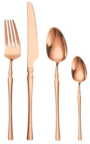 Edelstahl Besteck Set, 24-teilig Besteckgarnitur Spiegelglanz Tischbesteck inkl. Messer Gabeln Löffel und Dessertlöffel, für Zuhause Küche Restaurant Spülmaschinenfest (Roségold)