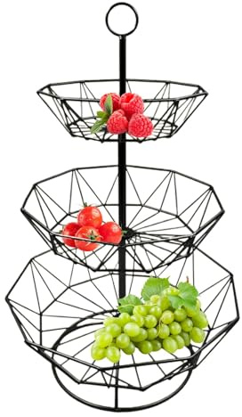 Misaakoeq Cesto portaoggetti per frutta e verdura, ciotola per cesto di frutta - Cestino portafrutta geometrico a 3 livelli,Ripiano per verdure staccabile, cesto portaoggetti multifunzionale per