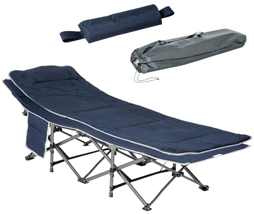 Outsunny Feldbett faltbar Campingbett mit Matratze Tragetasche 188 x 64,5 x 53 cm Gästebett bis 150 kg belastbar Campingliege für Erwachsene Klappbett für Outdoor Garten Camping Reisen Dunkelblau