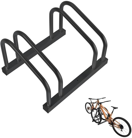 YRHome professionellt cykelstativ för 2 cyklar metallstativ stativstativ cykelhållare för elcyklar och lasthjul (37 cm avstånd) för 30–65 mm däckbredd enkel vägg/golvmontering svart