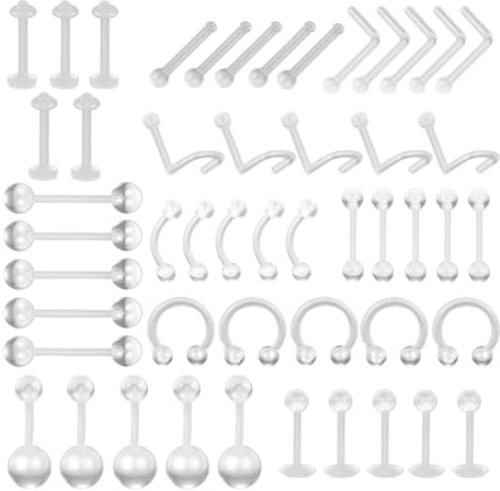 LEMLIN 50 Stück Klare Piercing Retainer aus Kunststoff, für Nase Zunge Brustwarze Nippel Bauch Lippen Labret Septum Hoops Ohr Knorpel, Plastik Piercing Platzhalter Schmuck für OP