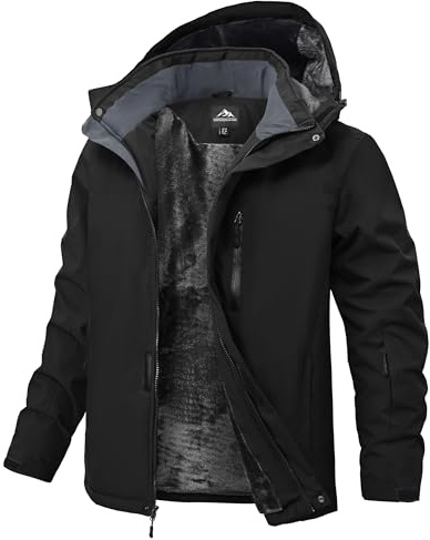 Buyboxs Mens Winter Snow Jacket Waterproof Ski Jackets Snowboard Rain Warm Coat Insulated Hood Fleece Lined Black XL