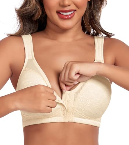 DotVol Women's Wirefree Unpadded Front Fastening Posture Bra | Full Coverage, Plus Size, Large Breasts, Back Support, Wireless Comfort, Breathable Material, Minimizer, Wide Cushioned Strap