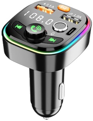 Bluetooth Car Adapter, Car FM Transmitter PD 20W QC3.0 Fast Charging Dual USB Charging Hands-Free Calling 7 Color LED Lights MP3 Music Player Universal Receiver for Vehicles Supports TF/USB Playback
