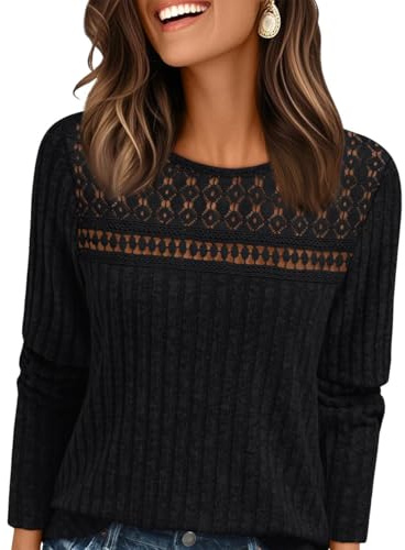 NobSuit Damen Pullover Herbst Strickpullover Häkelpullover Oversize Einfarbiger Elegant Rundhals Dünne Langarm Pulli Weich Knit Sweater Warm Winterpullover Häkel Damenpullover Basisversion