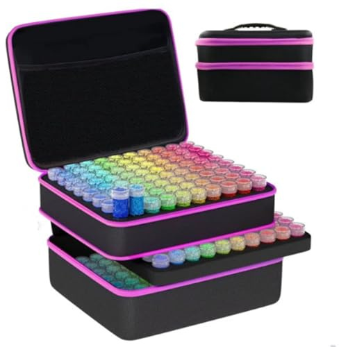DIY Diamond Painting Tasche in Rosa mit 240 Organizer Flaschen für Diamond Painting Aufbewahrung Zubehör