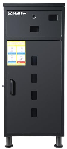 buzon+para+paquetes80x40x40cmPuede ser Bloqueado, Montaje en Pedestal, Estanco, Antirrobo，Buzón de Paquetes Exterior con Tapa Grande y Bandeja para correoNegro de carbón.