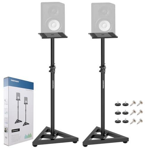Vondynote Pair Studio Monitor Stands 32.6-50.9 Base Floor Speaker Stands | Adjustable Height, Heavy Duty, Three Point Triangle Base, Floor Speaker Stands