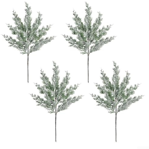 Sandyseptember 4 Pcs Artificial Pine and Cypress Branches for Christmas Floral Arrangements, Green PE Pine Needle Stems for Home Décor and Table Centerpieces