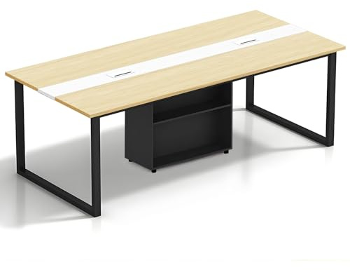 Tazyee Mesa de Conferencias Grande con Módulo de Almacenamiento — Mesa de Reuniones Moderna 8–12 Personas, Estructura Metálica Negra, Ideal para Oficinas, Salas de Reuniones y Seminarios