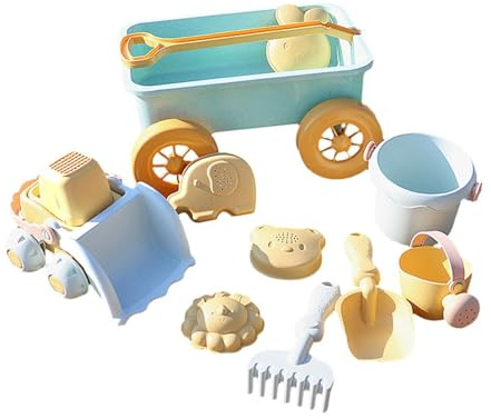 Ailan Strandspielzeug Set mit 10 Teilen: Bollerwagen, Schubkarre und Sandkasten für Kleinkinder – ideal für Outdoor Abenteuer. Mit Wasserkanister und Kippmulde.
