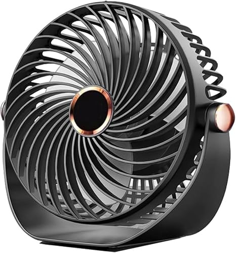SHINER Desk Fan, Mini Portable Table Fan with 5 Speeds, USB Rechargeable, Quiet, Powerful Airflow, 360° Rotation for Home, Bedroom, Car, and Outdoor Use (Black)